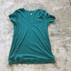 Green V-neck T-shirt