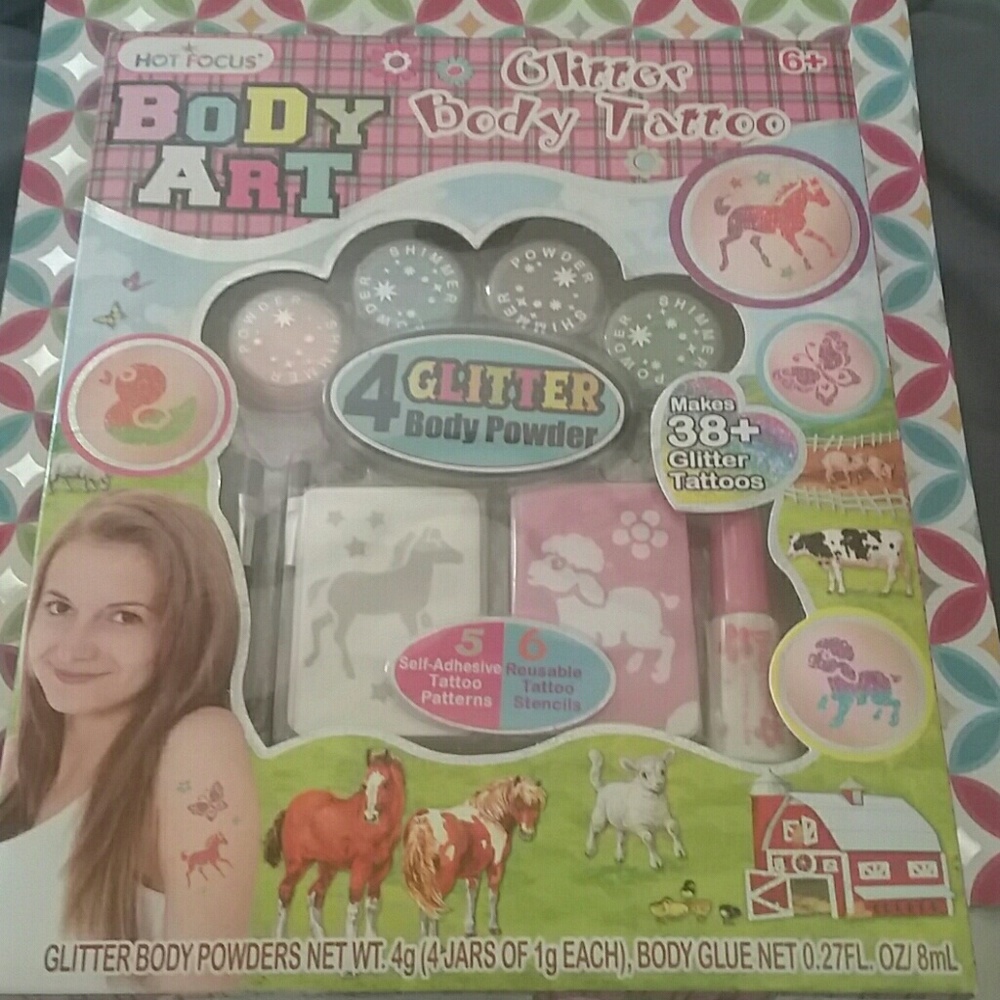 Glitter body tattoo body art set