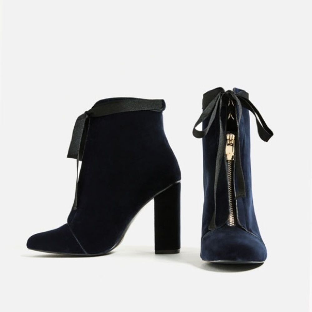 Zara Hight Velvet Ankle Boots - Picture 1 of 7