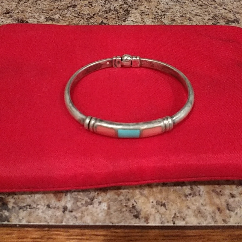 925 Stamped bracelet with Genuine Coral & turquois