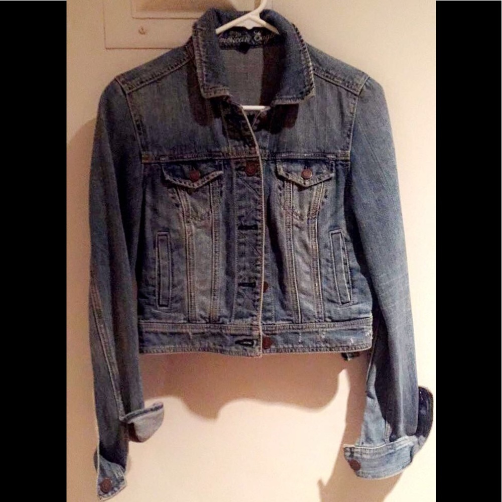 America Eagle Cropped Fitted Jean Jacket