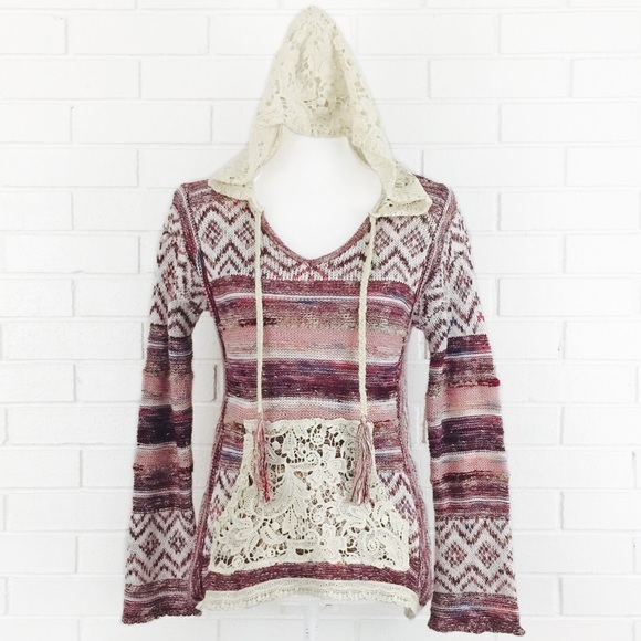 American Rag Sweaters - American Rag Boho Crochet Lace Hoodie Sweater