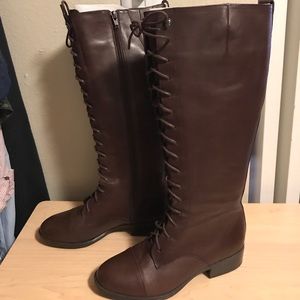 Ralph Lauren Lace Up Knee High Leather Boots