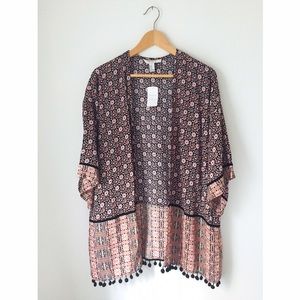 Forever 21 Boho Kimono Robe with Pom Poms