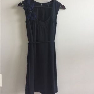 Black dress with navy flower embellishment
