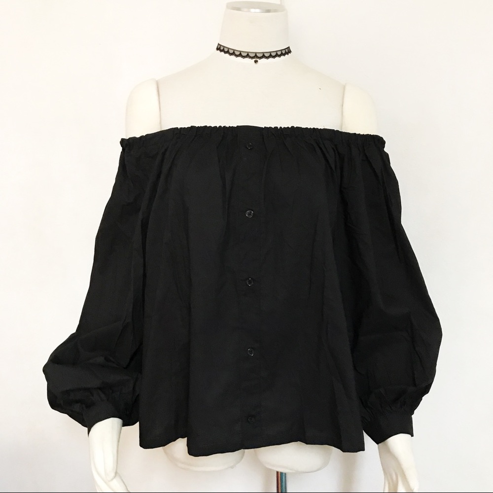 Off shoulder button Up lantern sleeves boho top