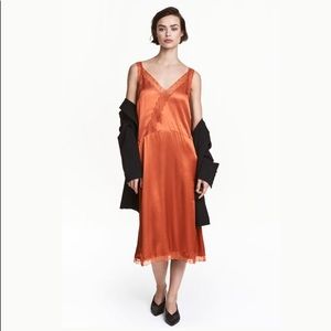 H&M burnt orange satin slip midi dress / size 6