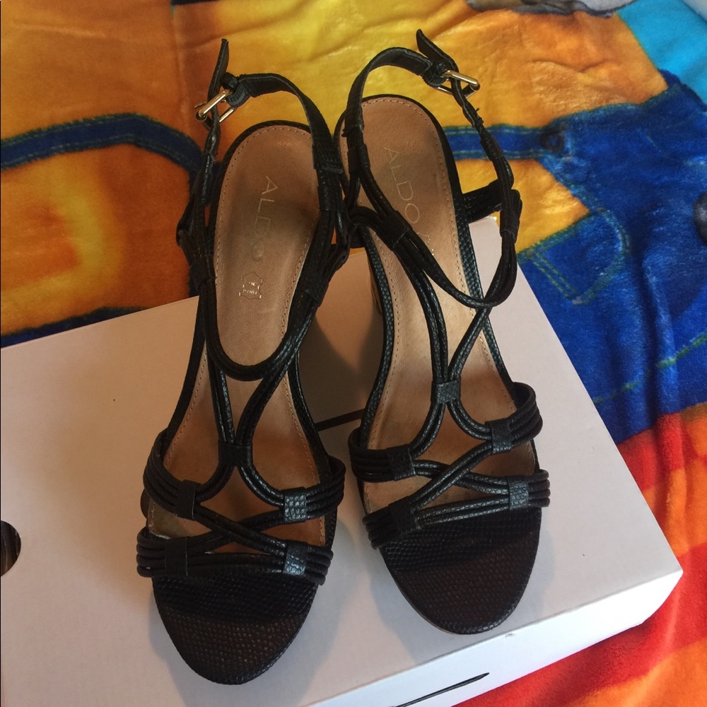ALDO Strappy Black Wedges