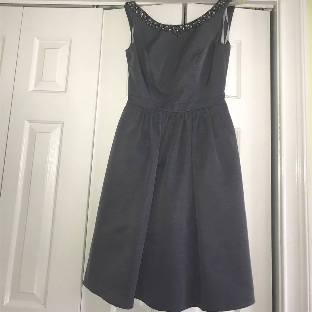 Sleeveless Faille Dress with Beaded Neckline - Picture 3 of 4