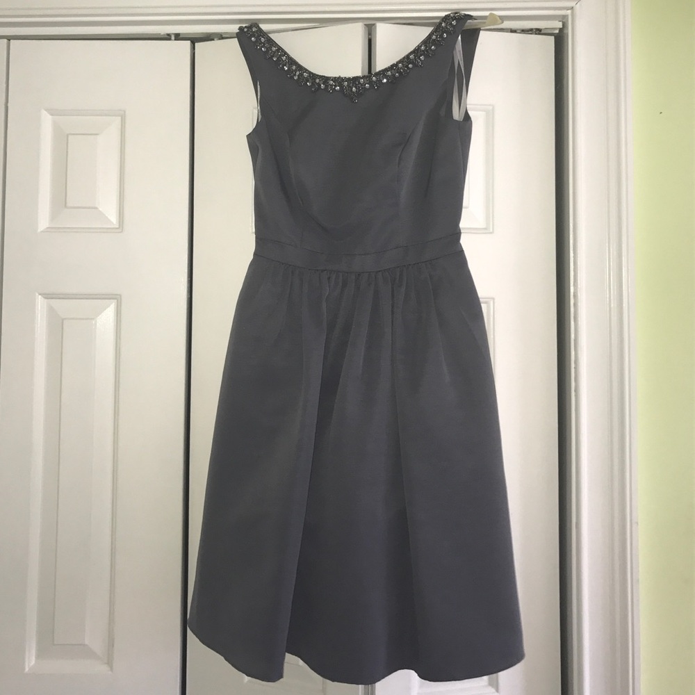 Sleeveless Faille Dress with Beaded Neckline - Picture 4 of 4