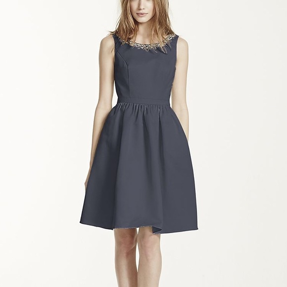 Sleeveless Faille Dress with Beaded Neckline - Picture 2 of 4