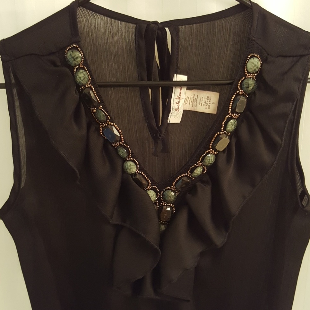 Black Top with Stone & Gold Beads
