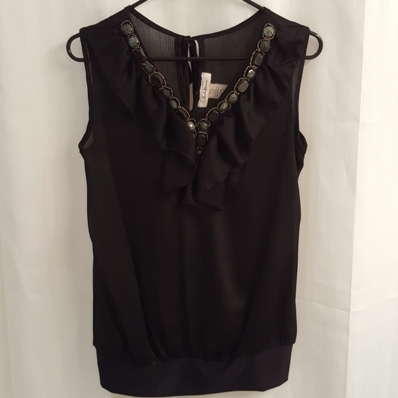 Black Top with Stone & Gold Beads - Picture 2 of 4