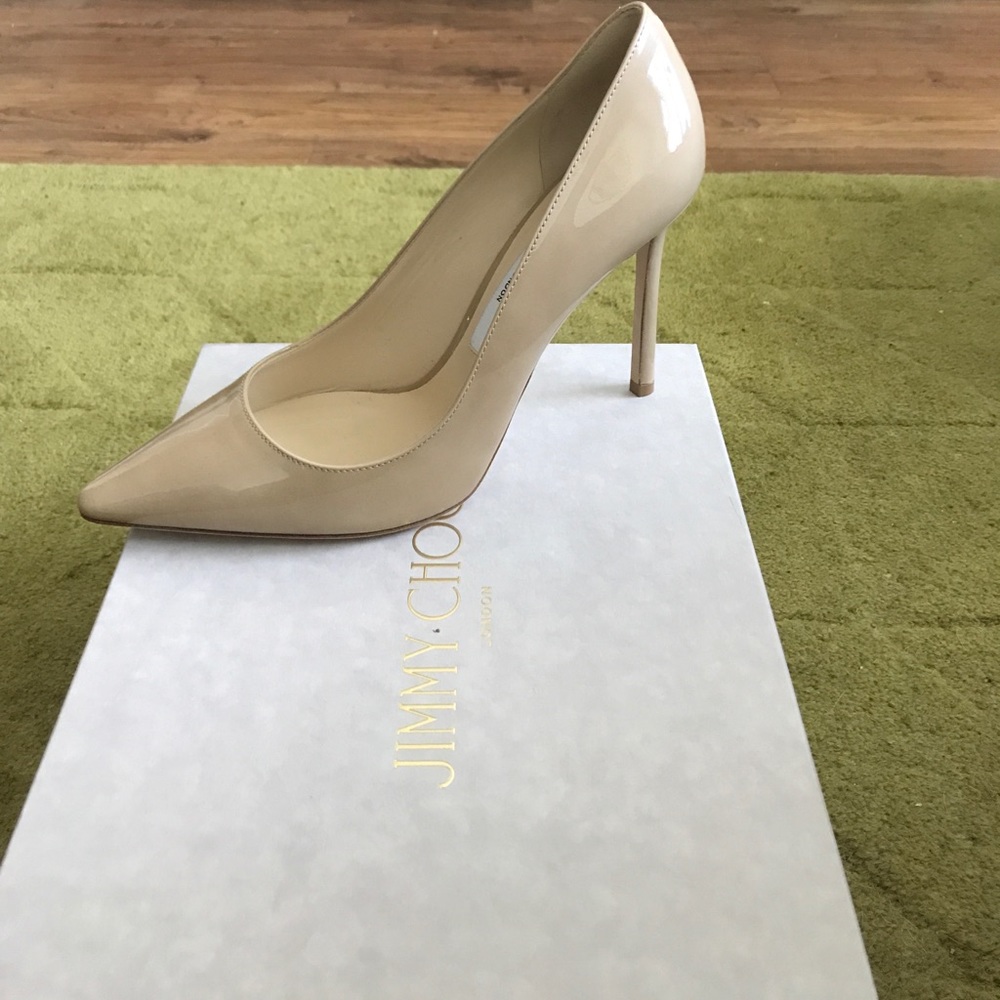 Never worn! Jimmy Choo Romy 100 Patent Nude Pumps