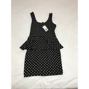 Black polka dot bodycon dress.