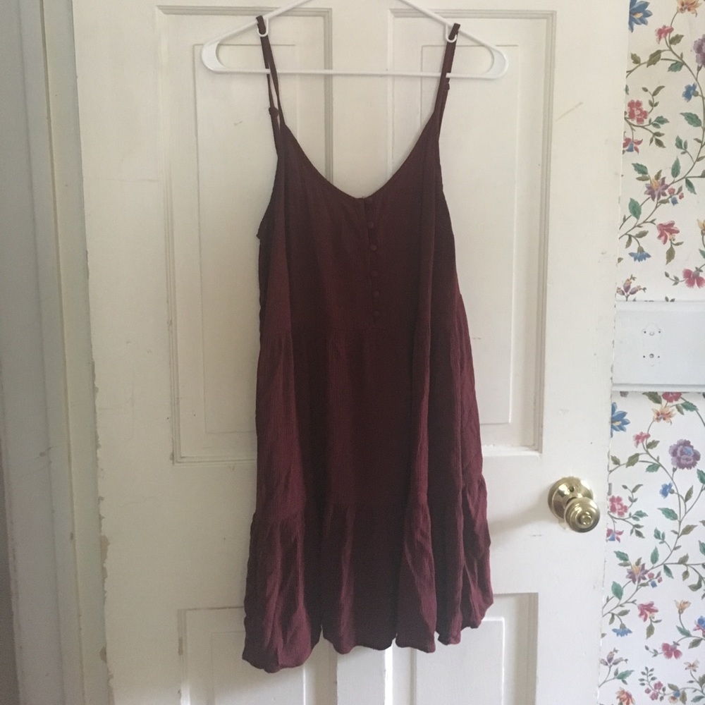 Maroon A-Line Dress with Button Details (L)