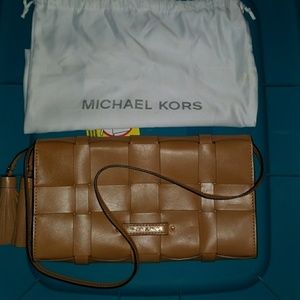 Michael Kors Brown woven leather clutch