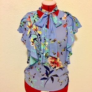 60% OFF Elegant Floral Blouse W/ Choker Tie