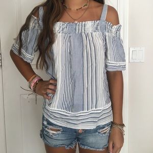 off the shoulder striped flowy shirt