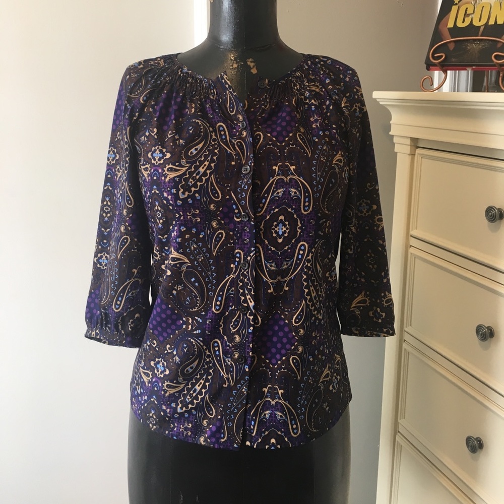 3/4 sleeve button down blouse