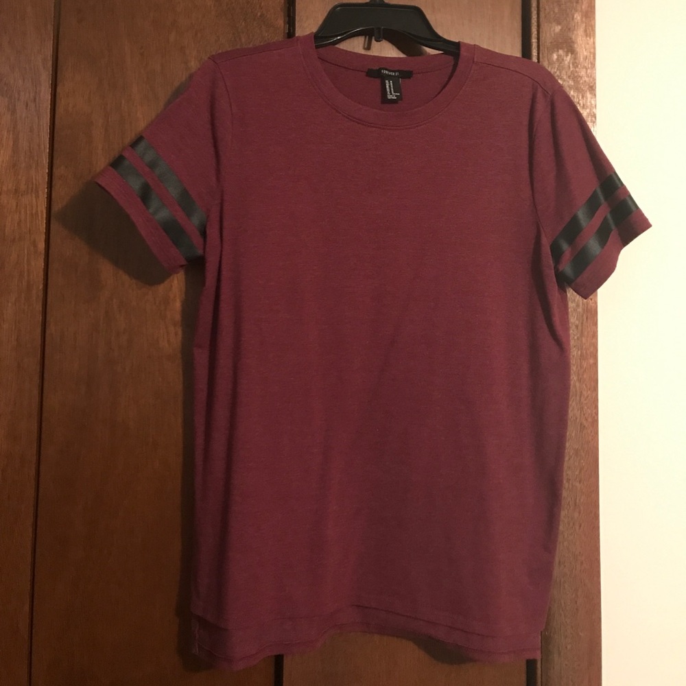Forever 21 Burgundy Tee w/ Sports Stipes