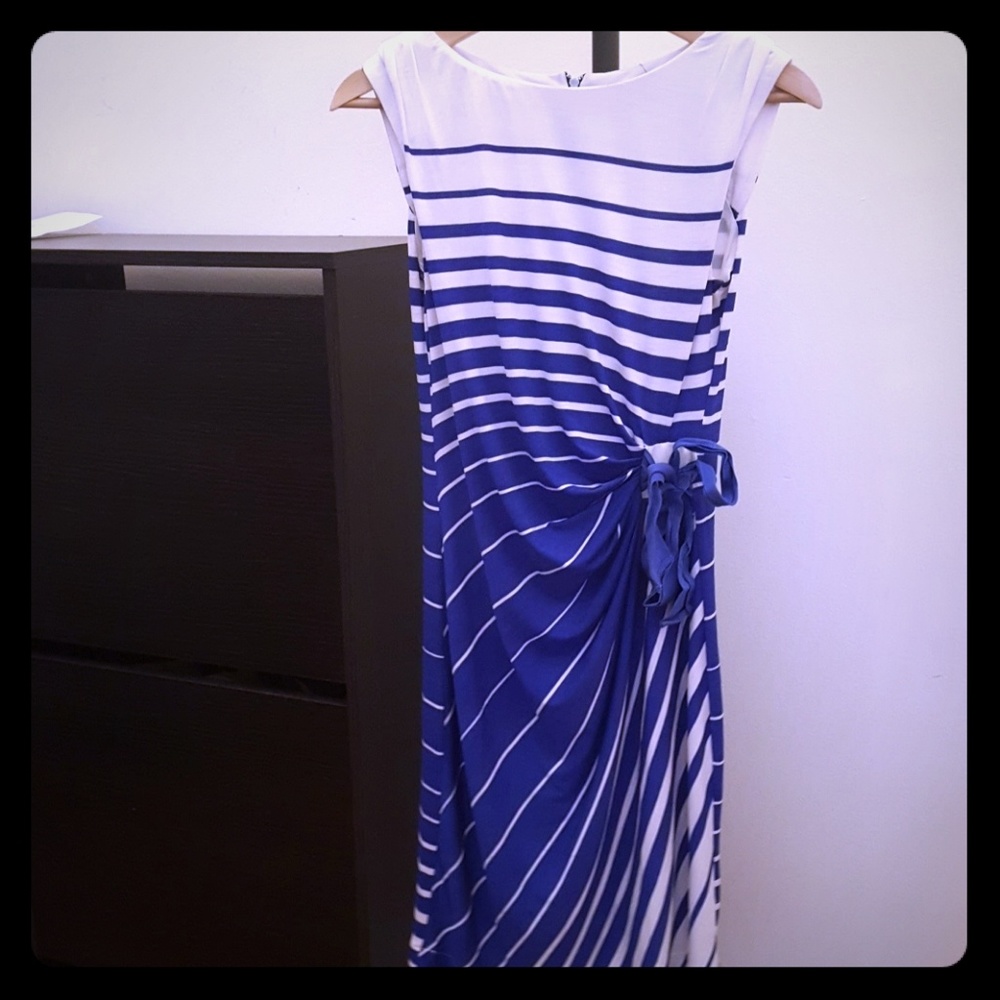 Formal blue & white stripe dress
