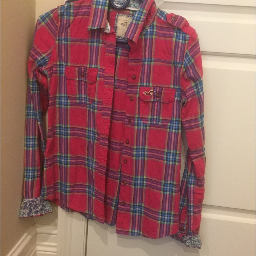 Super cute deep pink plaid shirt