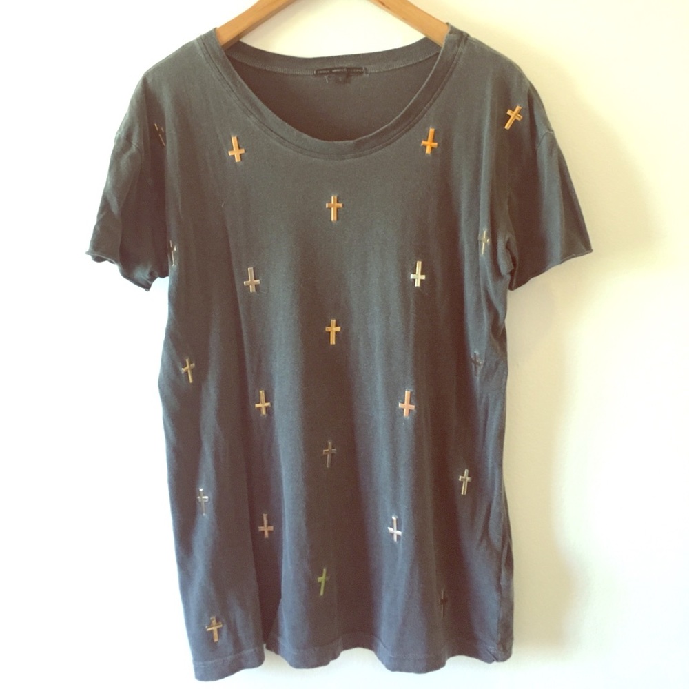 Grey and gold cross stud shirt