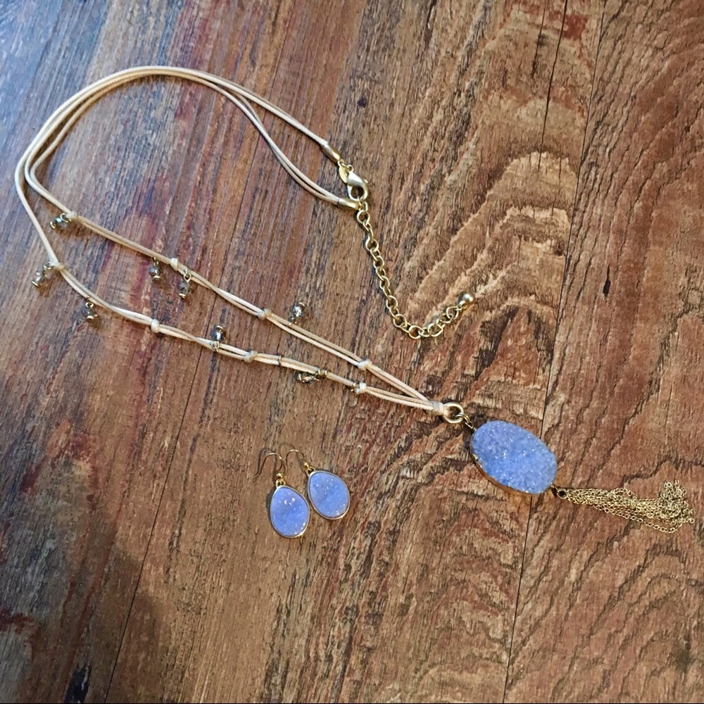 💛💜Druzy Necklace w/ Earrings💜💛