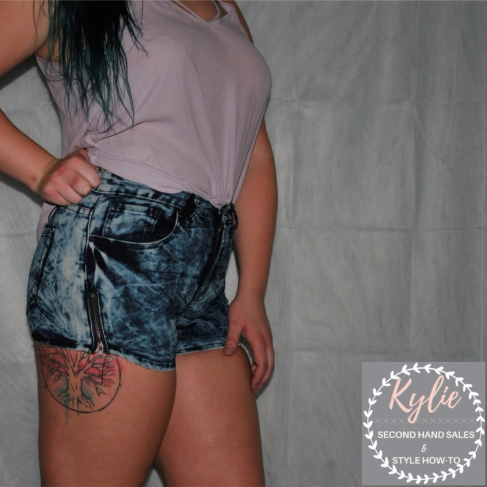 High Waist Acid Wash Shorts