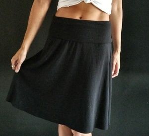 Casual Fold Over Everyday Black Knee Length Skirt