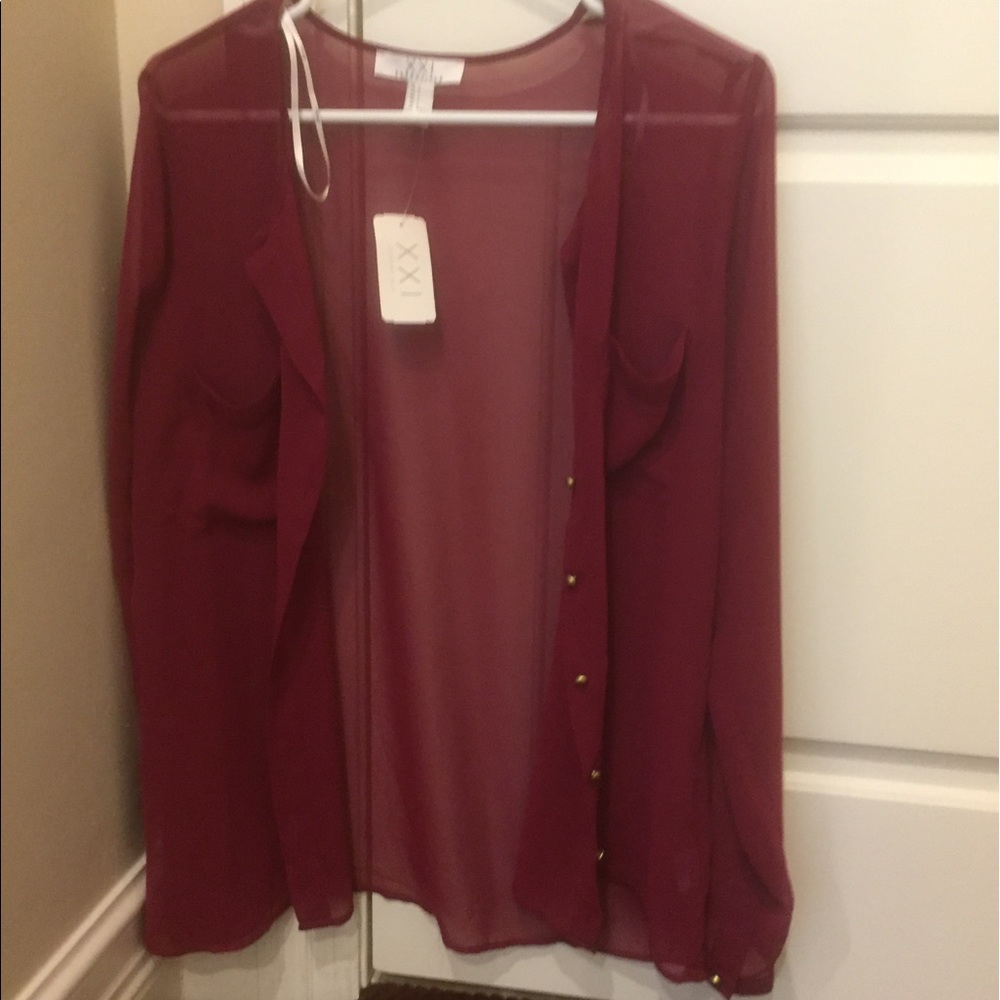 Deep red button down shirt