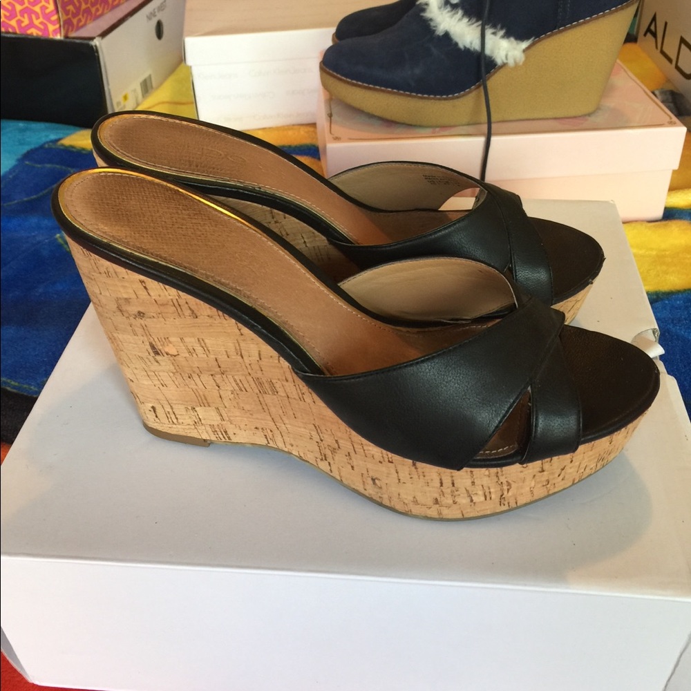 ALDO Black Slip On Wedges