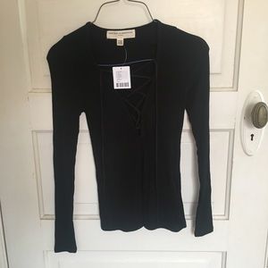 Black Ribbed Lace Up Top