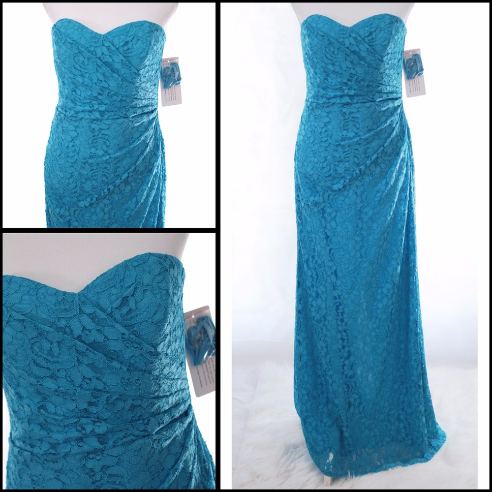 Davids Bridal Dress Strapless Lace Dress Blue 10