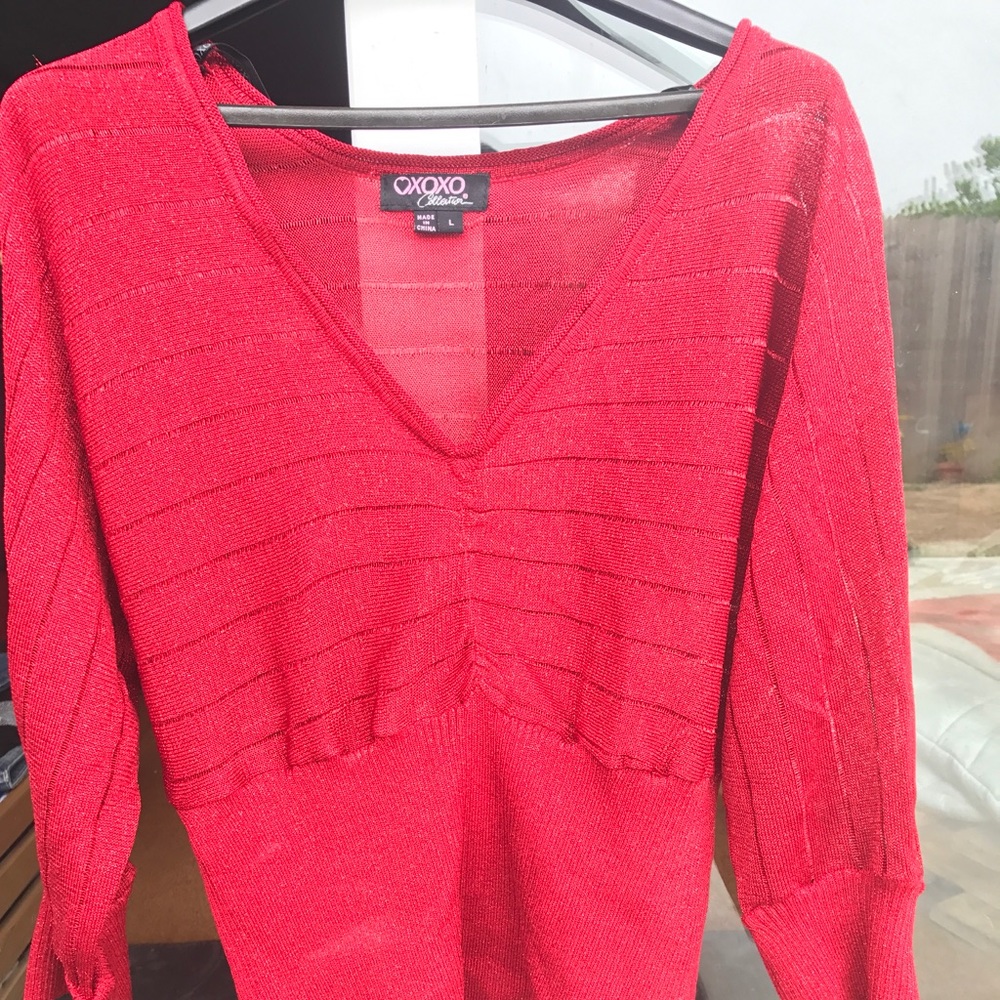 Red sparkly vneck sweater