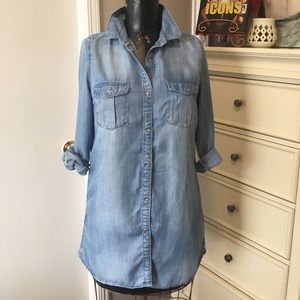 Denim rolled up sleeve button down dress