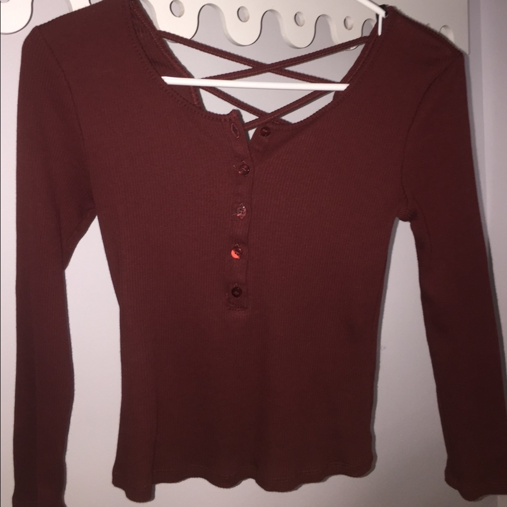 Long Sleeve Maroon Forever 21 Shirt