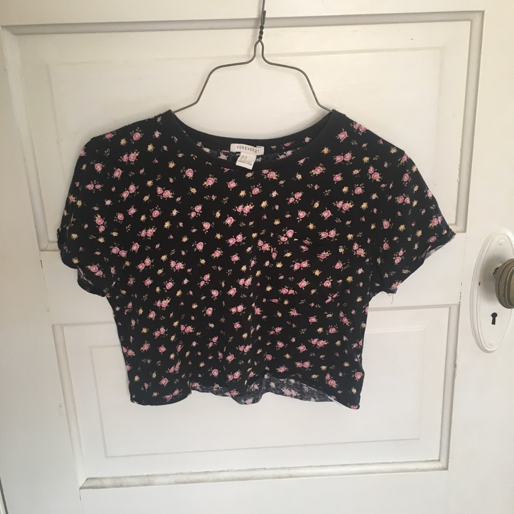 Floral Black Crop Top