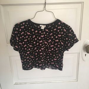 Floral Black Crop Top