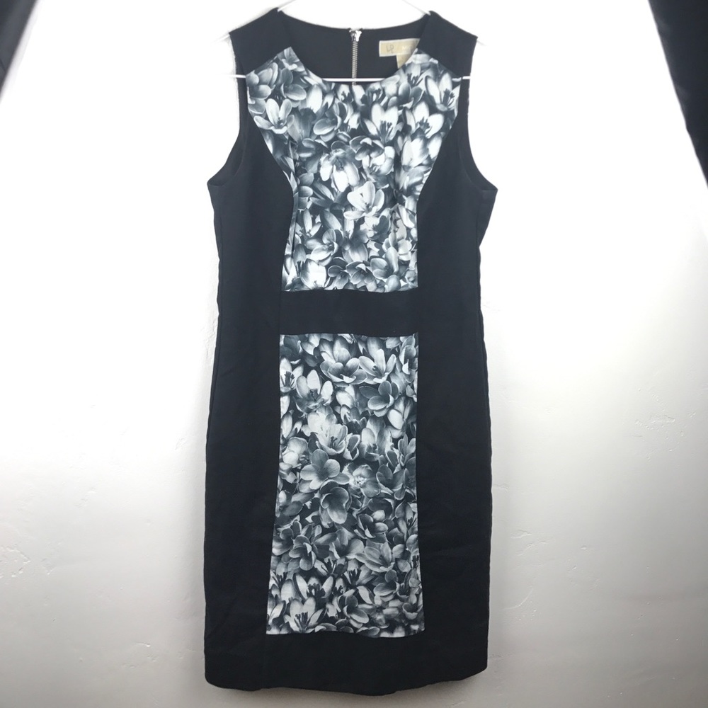 Michael Kors black floral printed career dress