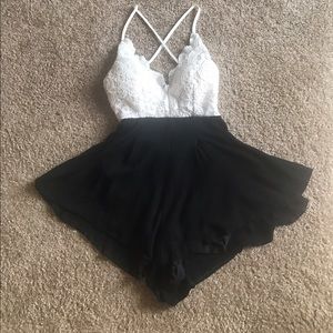Open back lace romper