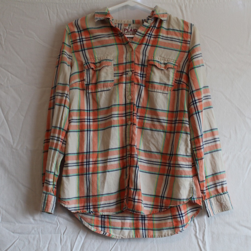 Orange and Blue Plaid Shirt