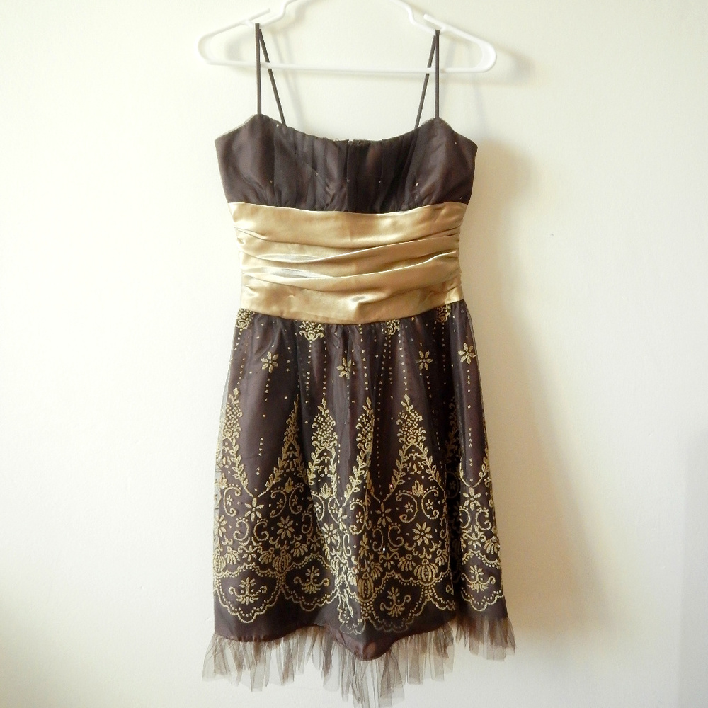 [ Masquerade ] Brown Beaded Prom Dress