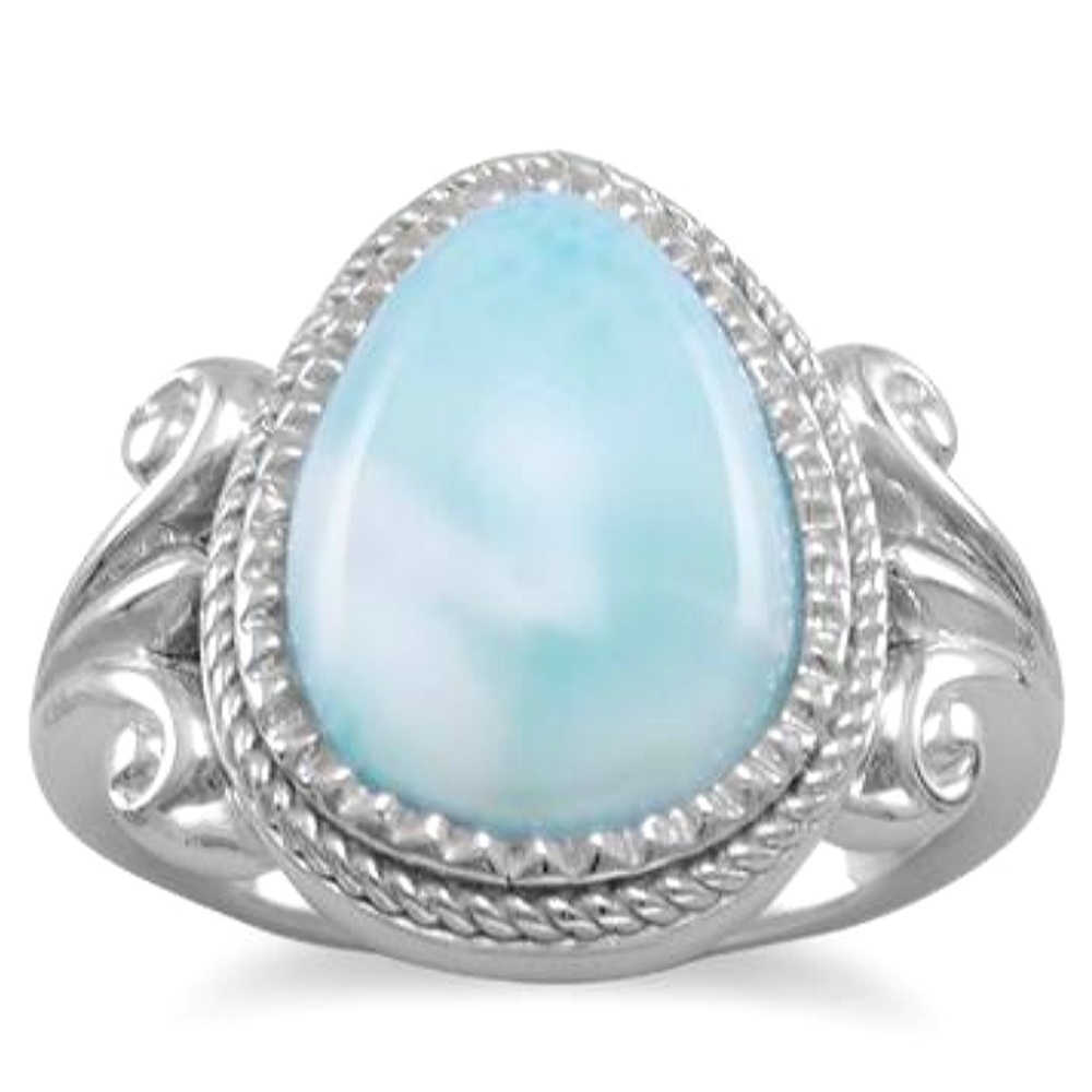 PEAR SHAPE LARIMAR STERLING SILVER RING