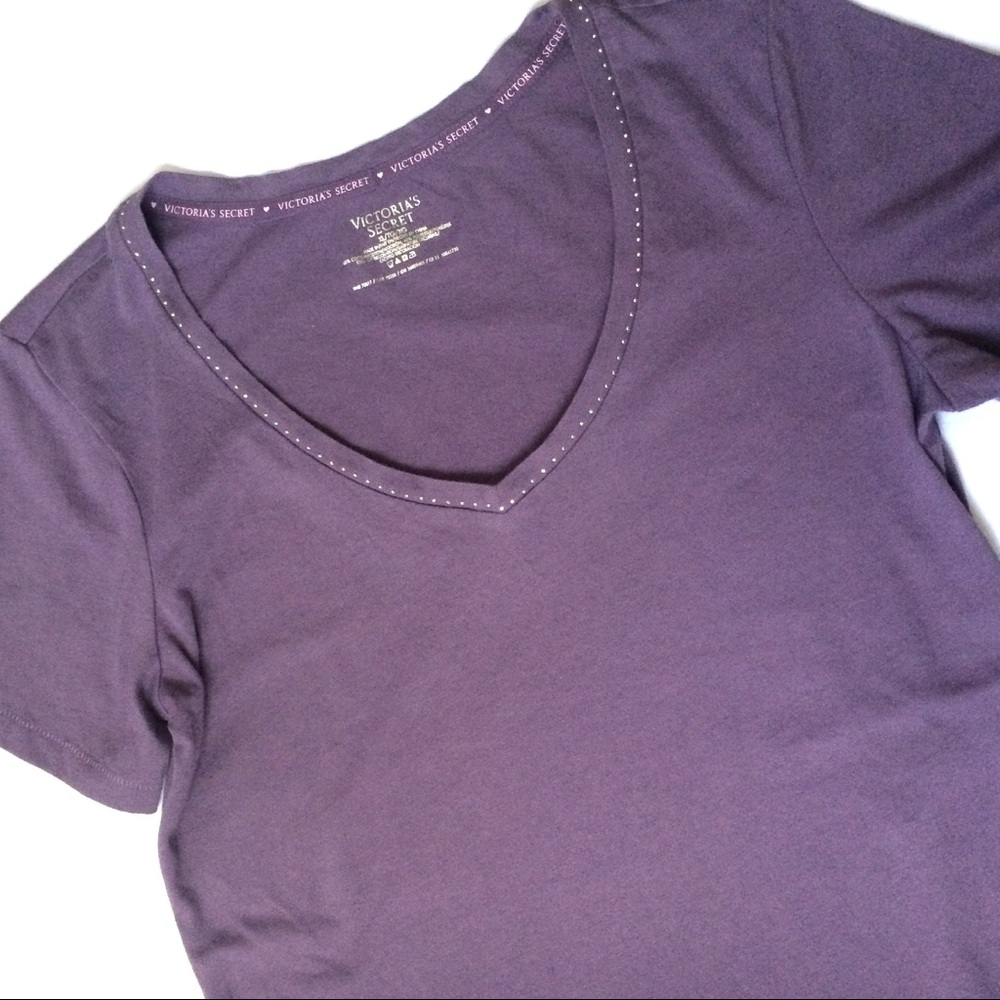 VS V Neck Tee Shirt Purple Embellished Long XL Top
