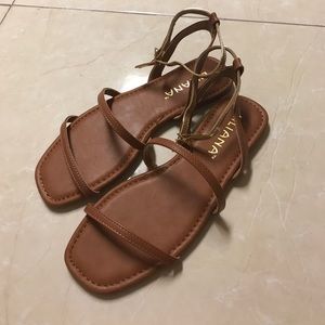 Lulus brown and gold strappy sandals, size 6