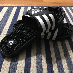 Adidas slide ons sandals black and white