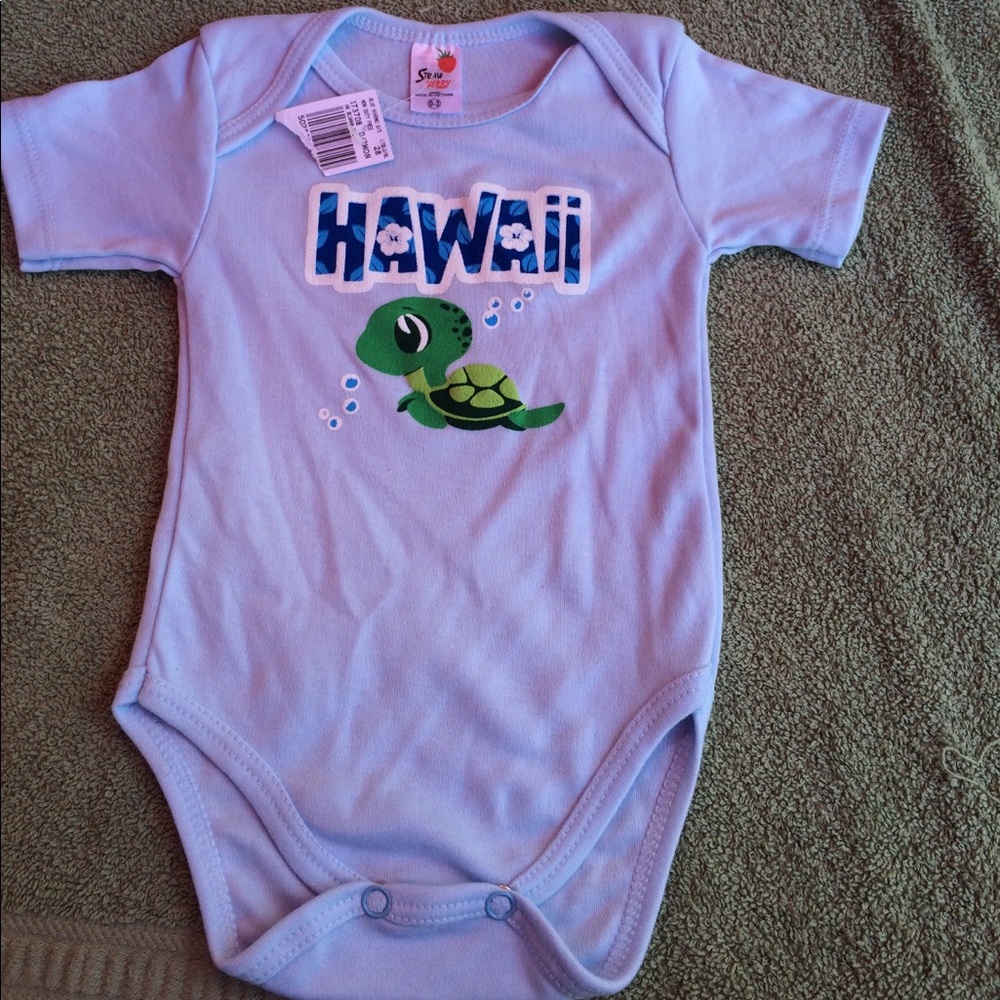 Blue Onesie with Turtle and says Hawaii