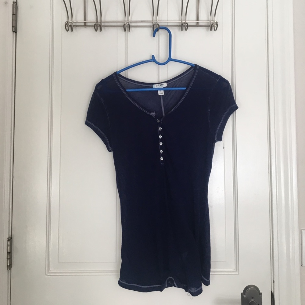 blue button down v-neck